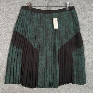 Banana Republic Size 4 Midi Skirt Green Accordion Pleat Floral Colorblock Office